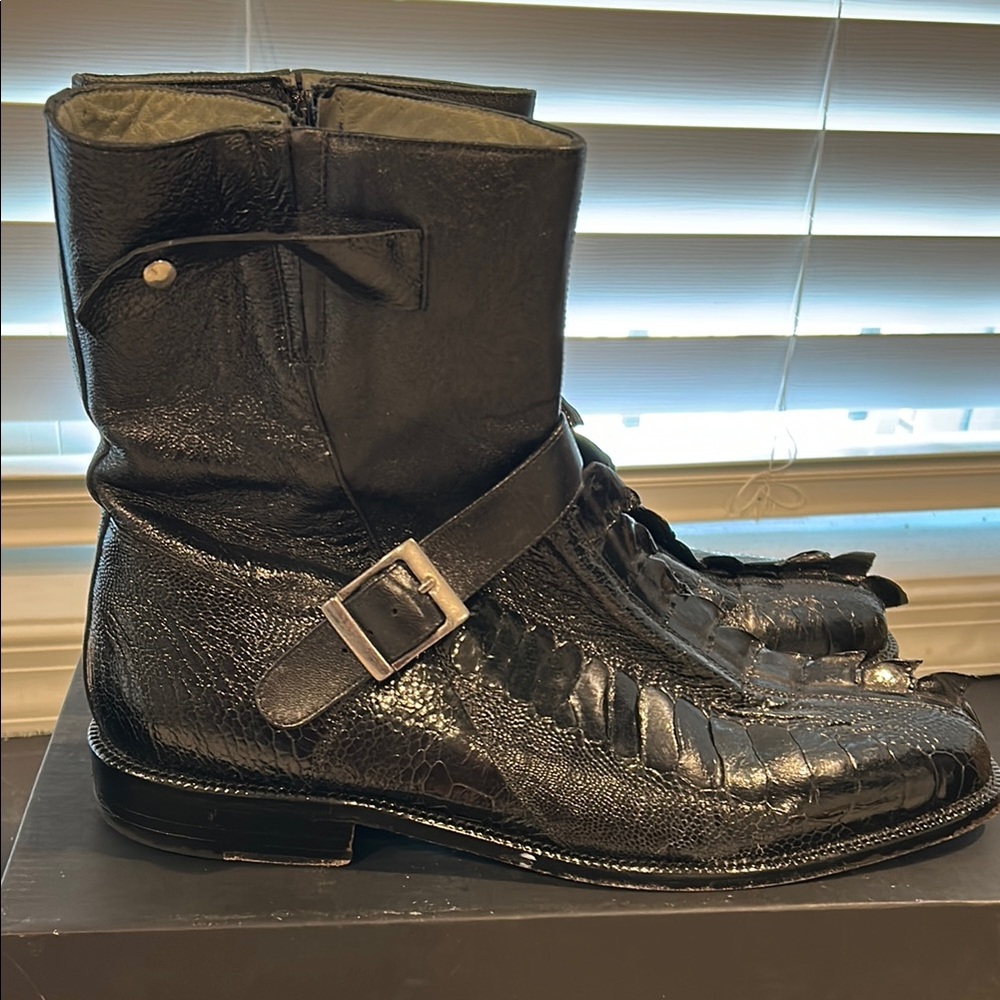 Men's Black Genuine, Alligator Boots with Buckle